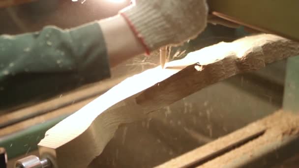Manual processing of wood with tools at the woodworking and furniture plant — Stock Video