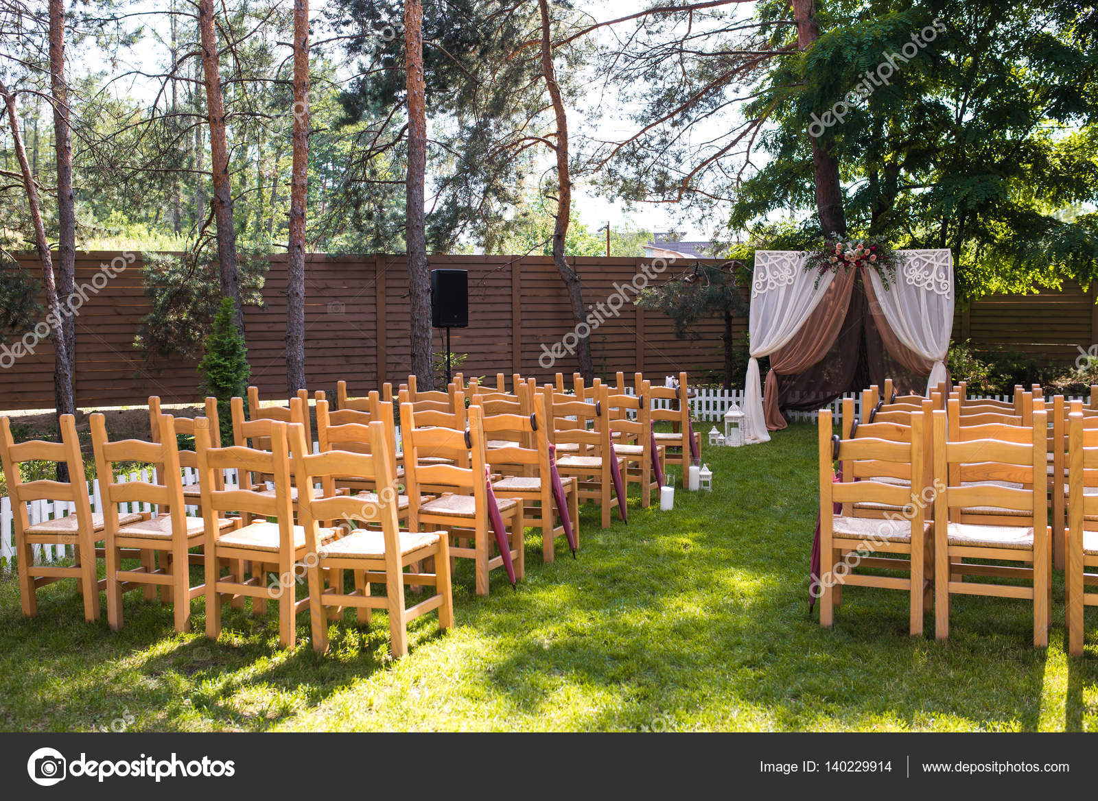 Beautiful Wedding Ceremony Outdoors Decorated Chairs Stand