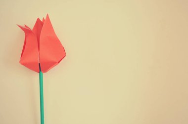 Çok renkli Lale el yapımı kağıt tarafından 8 Mart hafif bir arka plan üzerinde.