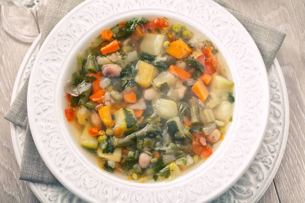 Soupe Minestrone Sur Une Assiette — Photo