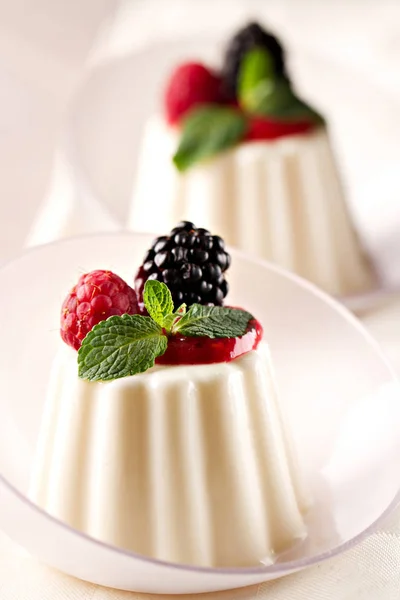 Delicious Panna Cotta Φρέσκα Μούρα — Φωτογραφία Αρχείου