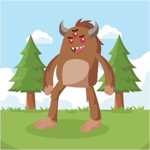 Bigfoot lopen op forestontwerp vector illustratie — Stockvector