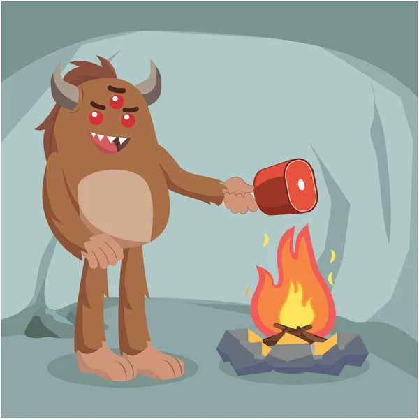 Bigfoot cocinar carne en fuego vector ilustración diseño — Archivo Imágenes Vectoriales