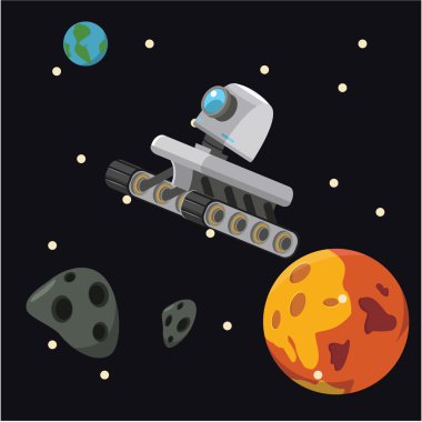 sapce içinde yüzen vurgulu robot