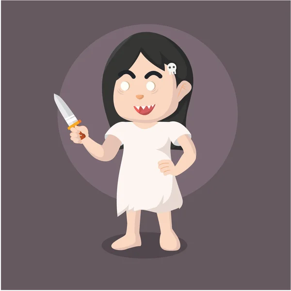 Ghost girl holding knife — Stock Vector