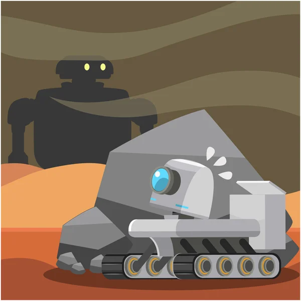 Hover robot encuentro un robot en mars — Vector de stock