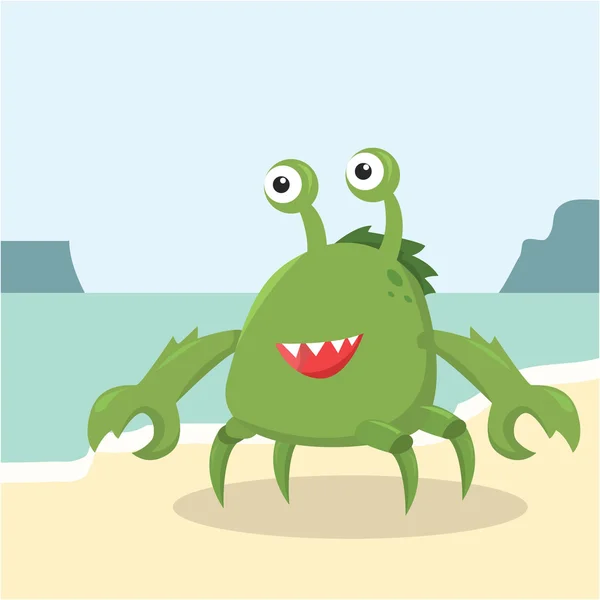 Krab monster op strand vector illustratie ontwerp — Stockvector