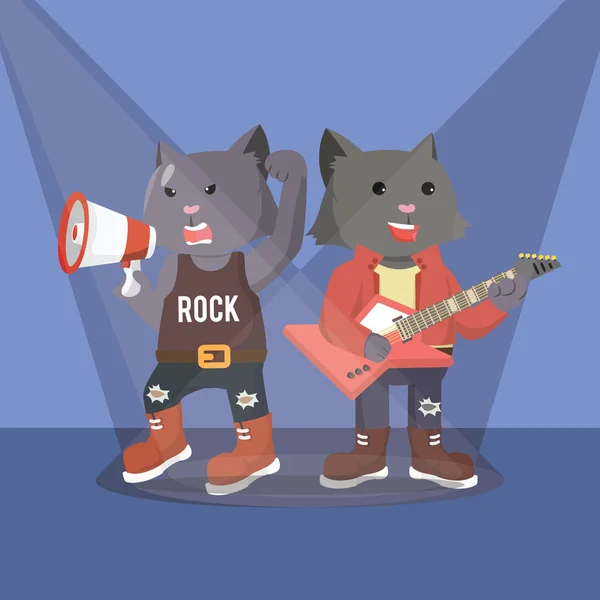 Guitarrista de rock star cats e concerto vocalista — Vetor de Stock