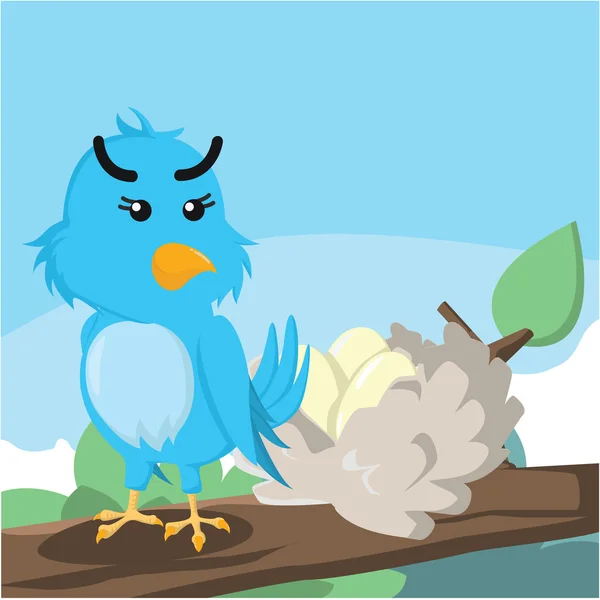 Pájaro azul custodiando sus huevos — Vector de stock
