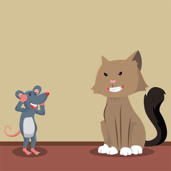 Mouse afraid seeing cat — Stock Vector