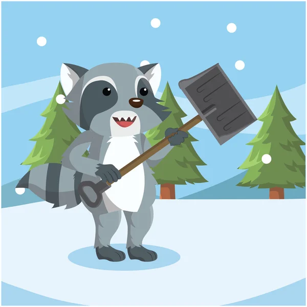 Raccoon spalatura neve deriva vettoriale illustrazione design — Vettoriale Stock
