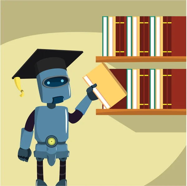 Barchelor robô desengordurado à procura de livro para ler — Vetor de Stock