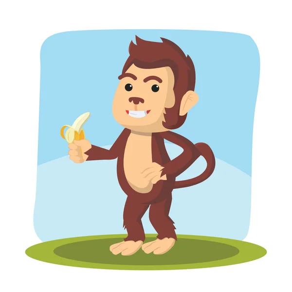 バナナベクトルイラストデザインを保持する猿 — ストックベクタ