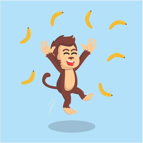 Monkey happy with rain banana — Stock Vector