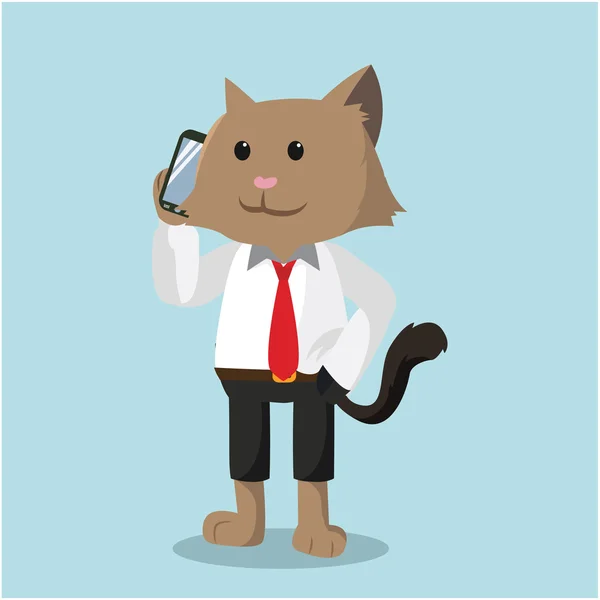 Escritório gato chamando com telefone — Vetor de Stock