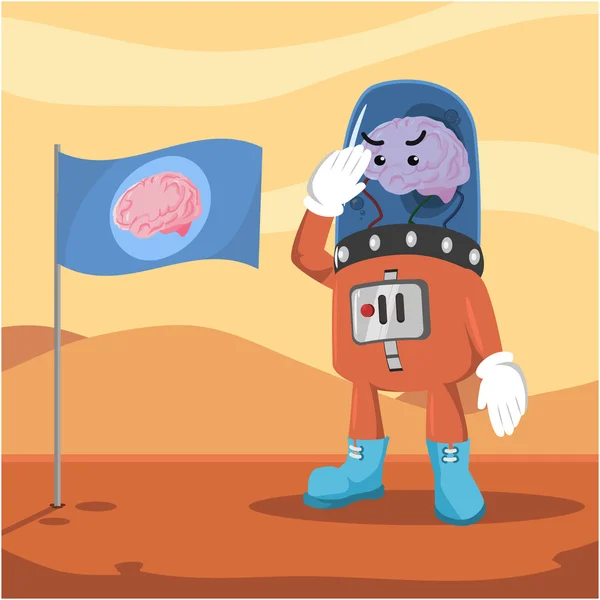 Cerebro extranjero respetando la bandera de sus naciones en Marte — Archivo Imágenes Vectoriales