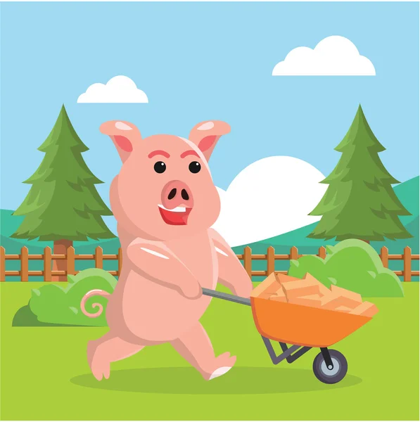 Porc avec dessin vectoriel brouette illustration — Image vectorielle