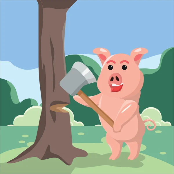 Pig cutting tree vector illustration design — Stock Vector