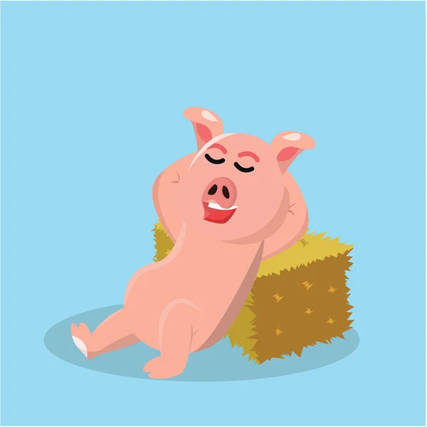 Porc relaxant sur paille — Image vectorielle