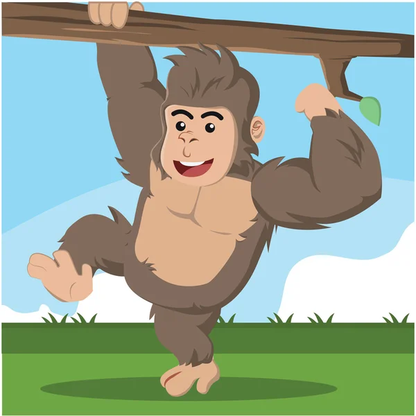Gorila lezení větev vektorové ilustrace design — Stockový vektor