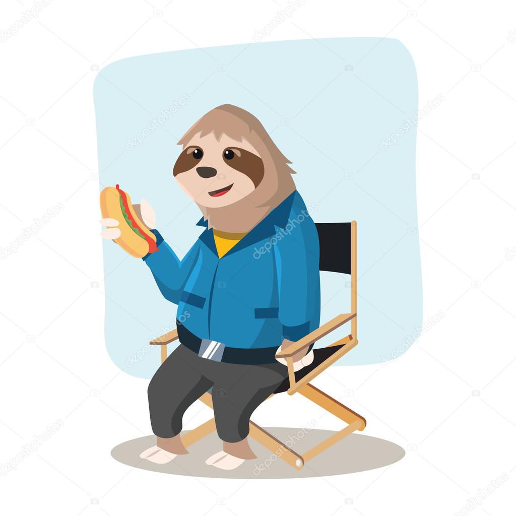 sloth handy break with holding hot dog