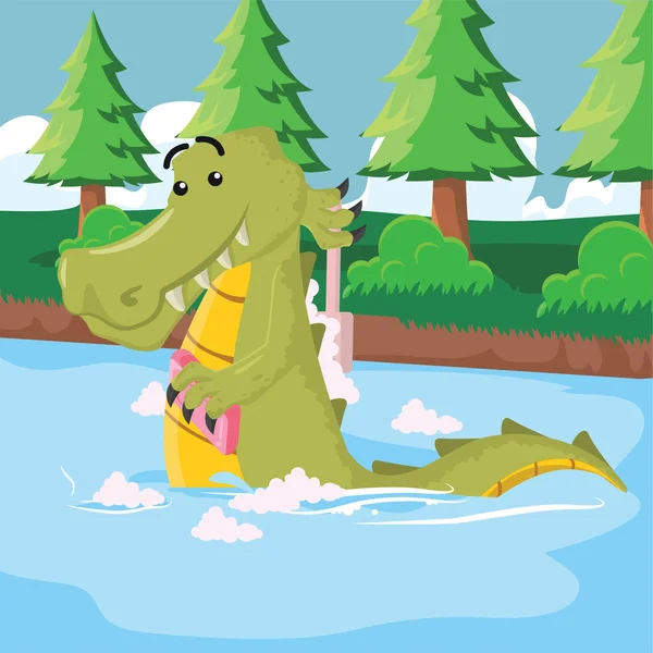 Crocodilo tomando banho vetor ilustração design — Vetor de Stock