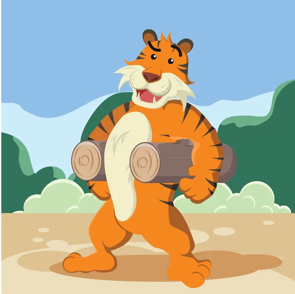 Tigre llevando troncos vector ilustración diseño — Vector de stock
