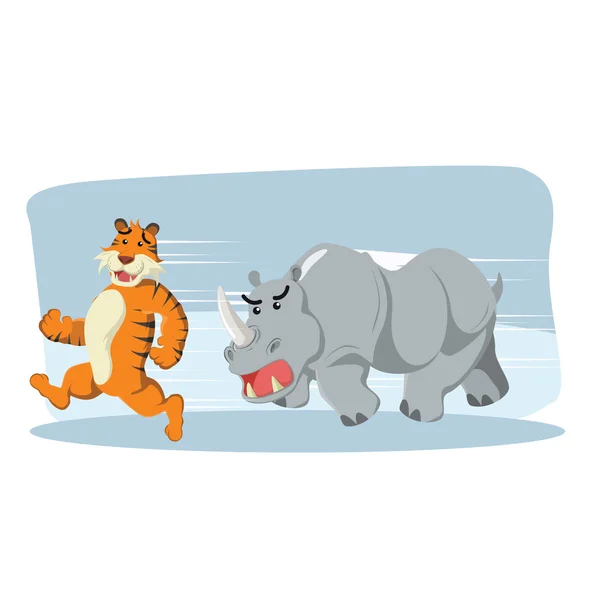 Tiger chased by rhino — Διανυσματικό Αρχείο