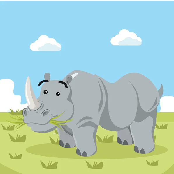 Rhino eating grass vector illustration design — Stockový vektor