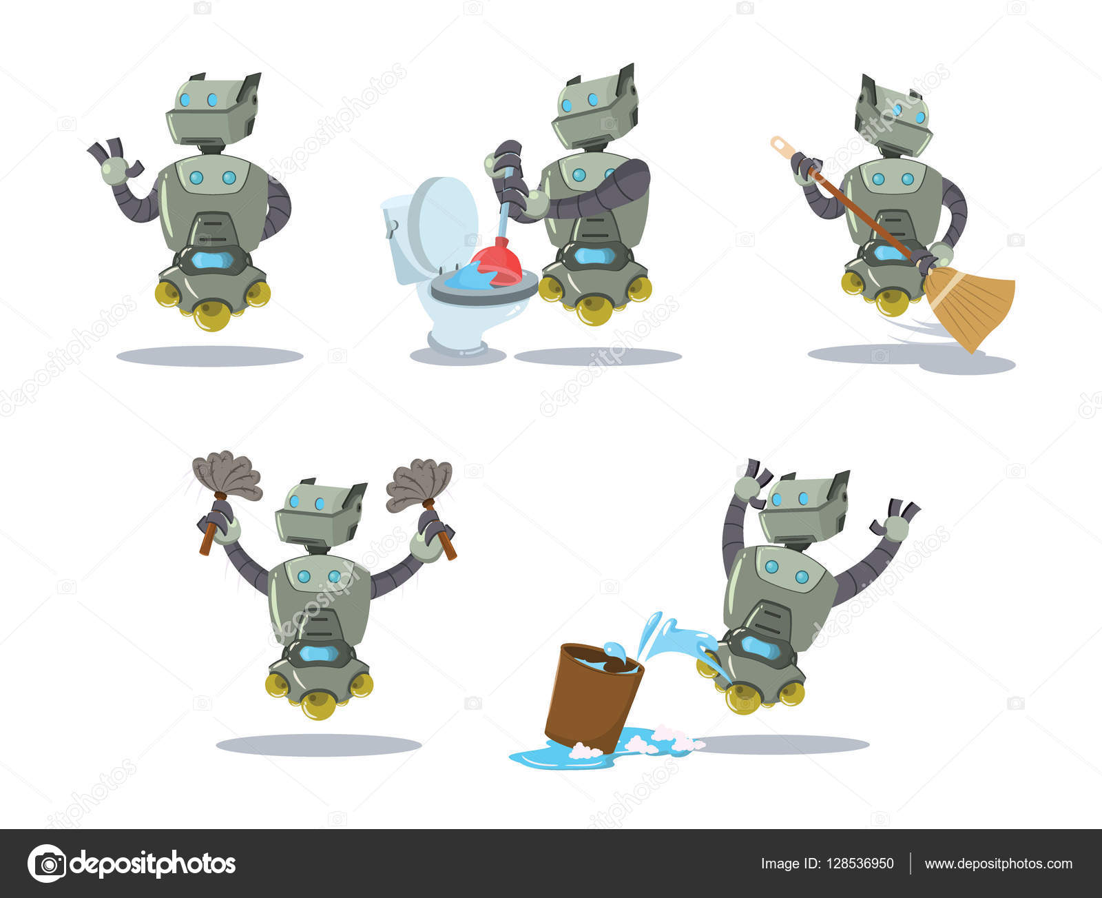 Cleaning robot cartoon set Stock Vector Image by ©funwayillustration  #128536950