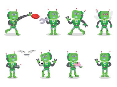 Yeşil robot çizgi film seti