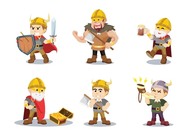 Viking dibujos animados conjunto ilustración diseño — Vector de stock