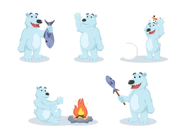 Kutup ayısı karikatür çizim tasarım ayarla — Stok Vektör