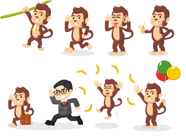 Monkey cartoon set illustration design — Stock Vector