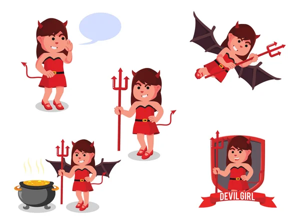 Diabo menina conjunto ilustração design — Vetor de Stock