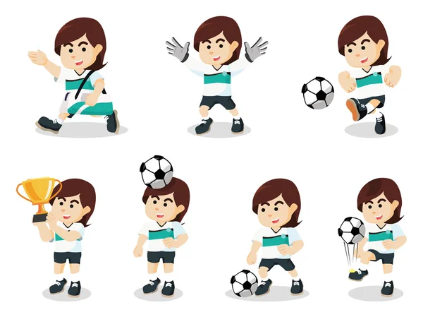 Futebol feminino conjunto ilustração design — Vetor de Stock