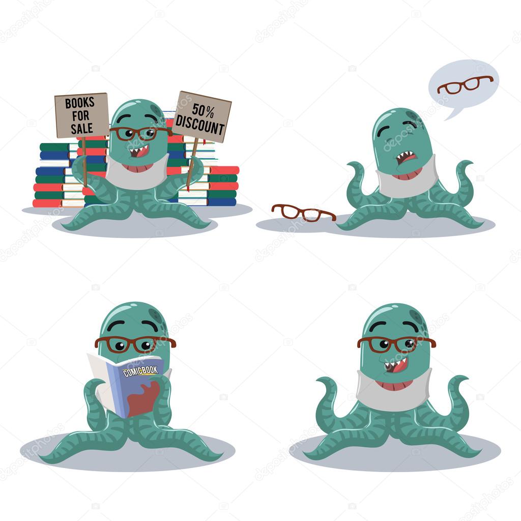 octopus monster cartoon set