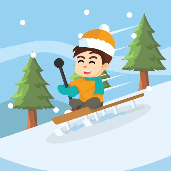男孩用雪橇滑 — 图库矢量图片