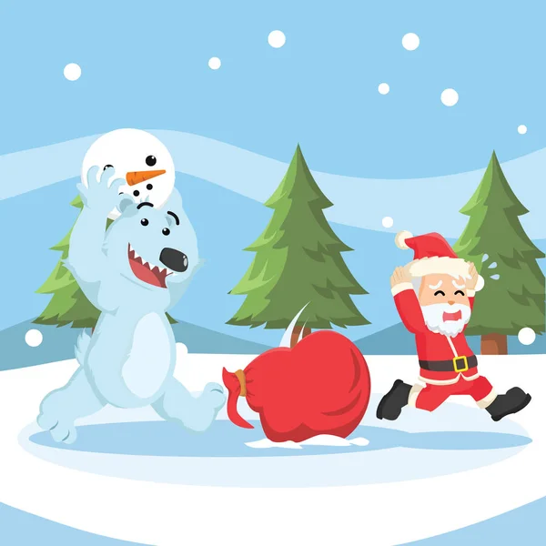 Santa chased by polar bear — Stock Vector