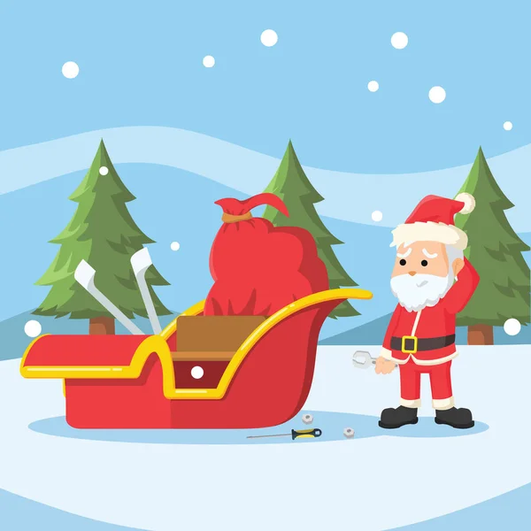 圣诞老人修复他的雪橇 — 图库矢量图片