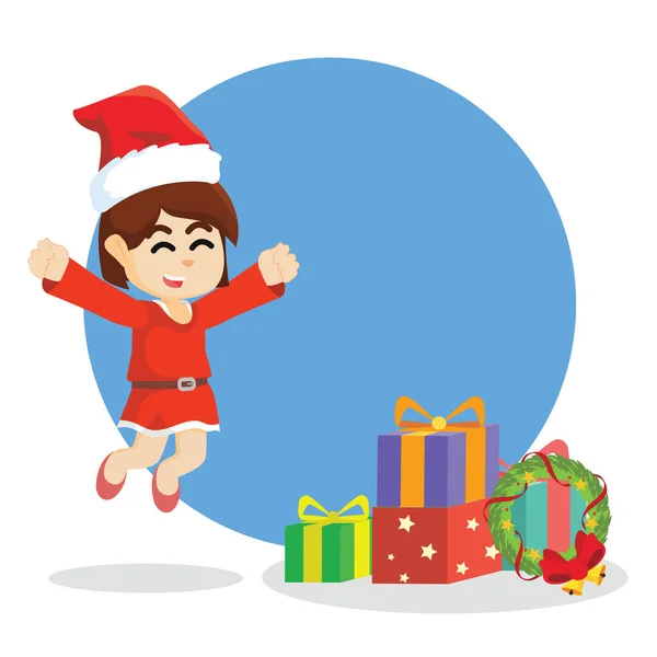Chica saltando a la caja de Navidad — Archivo Imágenes Vectoriales