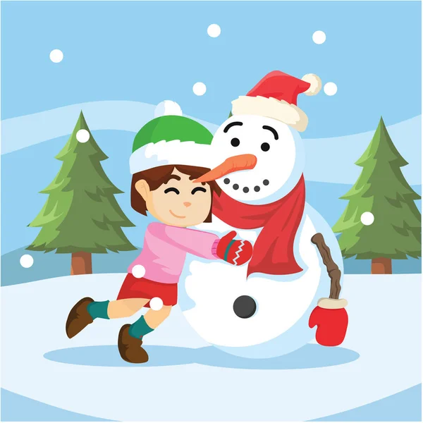 女孩拥抱雪人 — 图库矢量图片