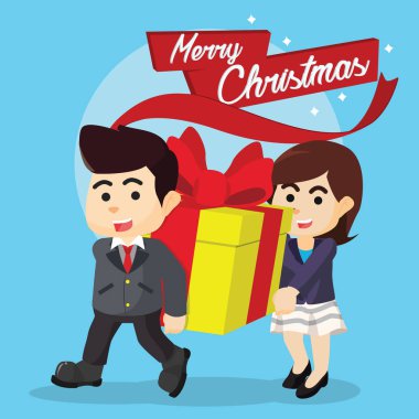 iş adamı ve iş kadınları taşıyan büyük Noel hediyesi