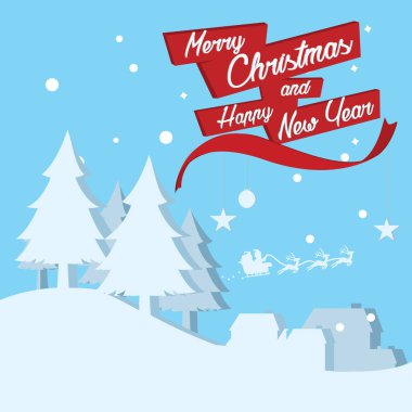 santa Noel günü köy üzerinde uçan 