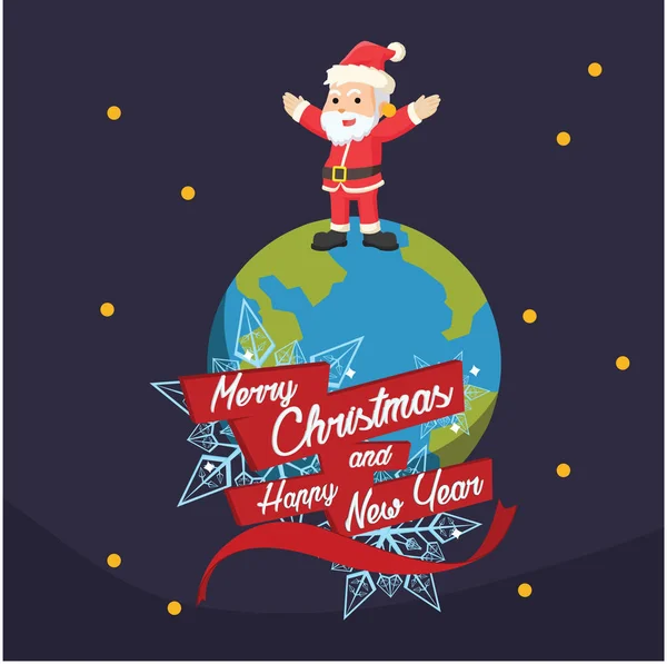Santa op de planeet aarde op Kerstmis — Stockvector