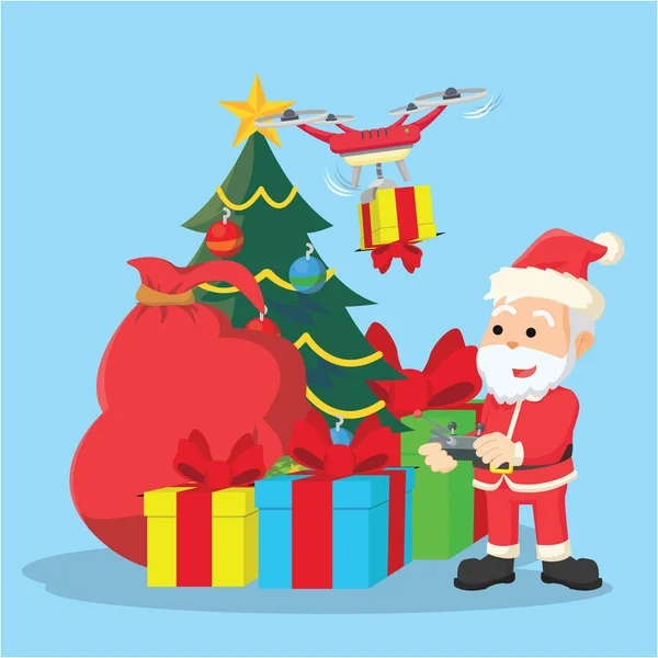 Santa usando dron para llevar regalos de Navidad — Archivo Imágenes Vectoriales