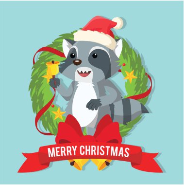 Racoon Noel çelenk içinde