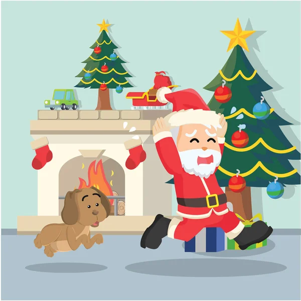 Santa chased by dog — Stock Vector