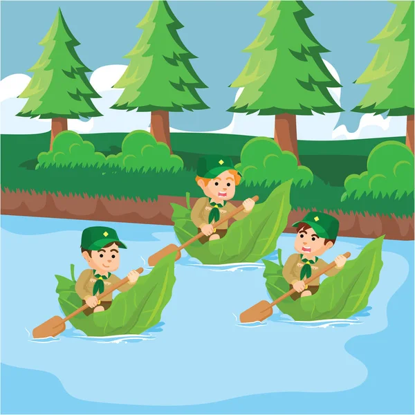 组的童子军骑巨叶舟 — 图库矢量图片