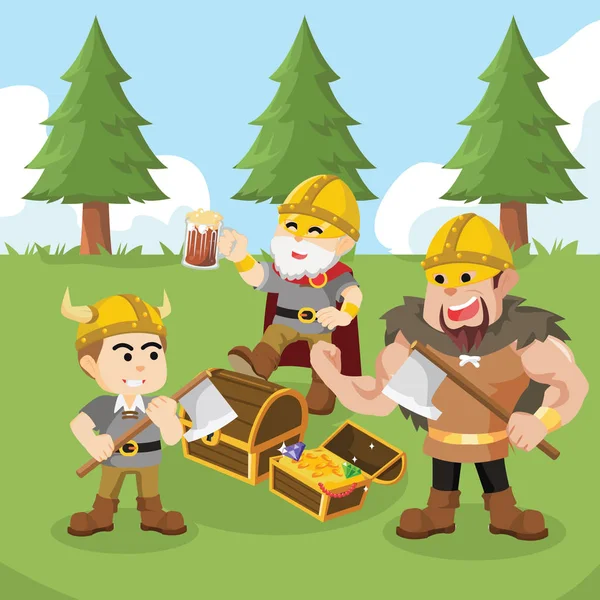 Vikingo feliz encontrar tesoros — Vector de stock